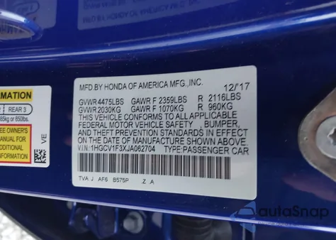 2018 Honda Accord Sport from USA, damaged, VIN 1HGCV1F3XJA062704